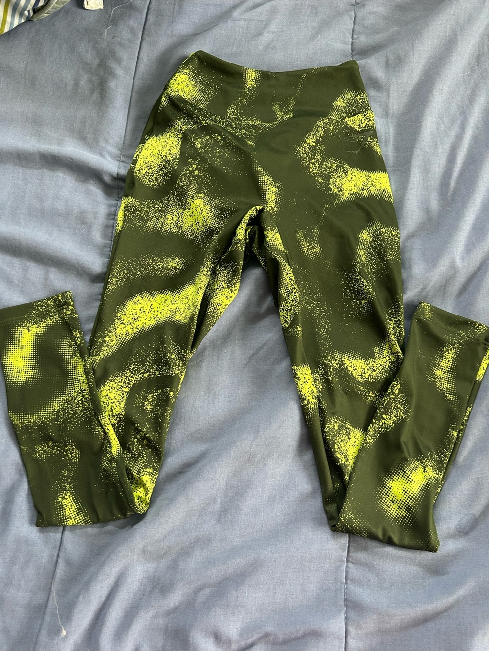 Gymshark Olive Green Leggings with Neon Yellow Print